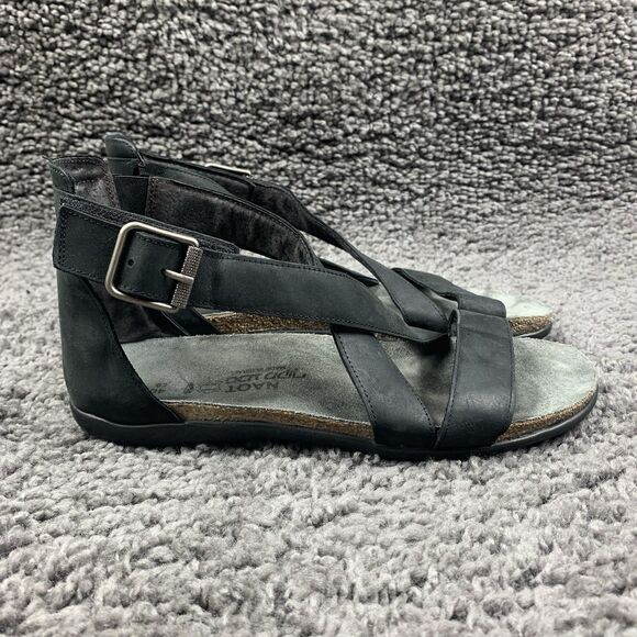 NAOT Rianna Cork Sandal Women’s EU 40 US 9-9.5 Coal Leather Strappy Gladiator - Picture 4 of 8